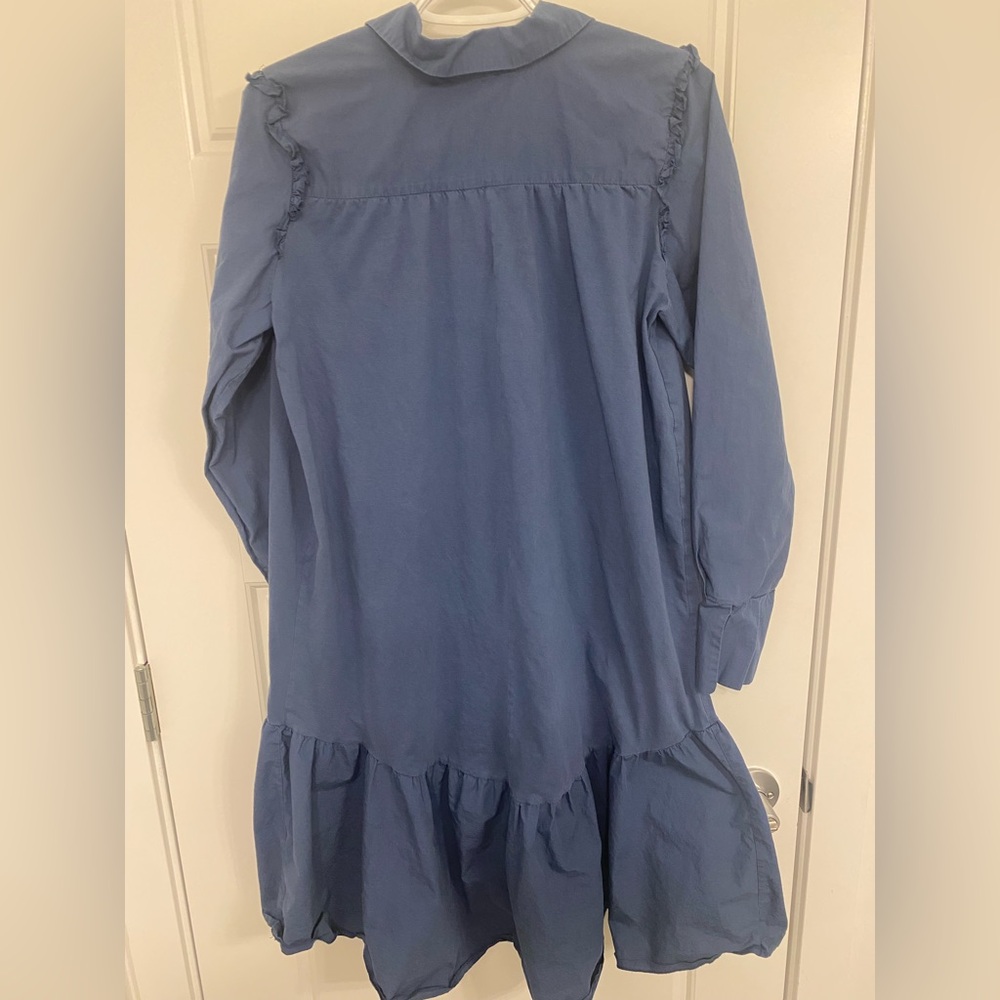 Zara Dusty Blue Prairie Shirt Dress Small Cottagecore Boho Button Front - Picture 6 of 8